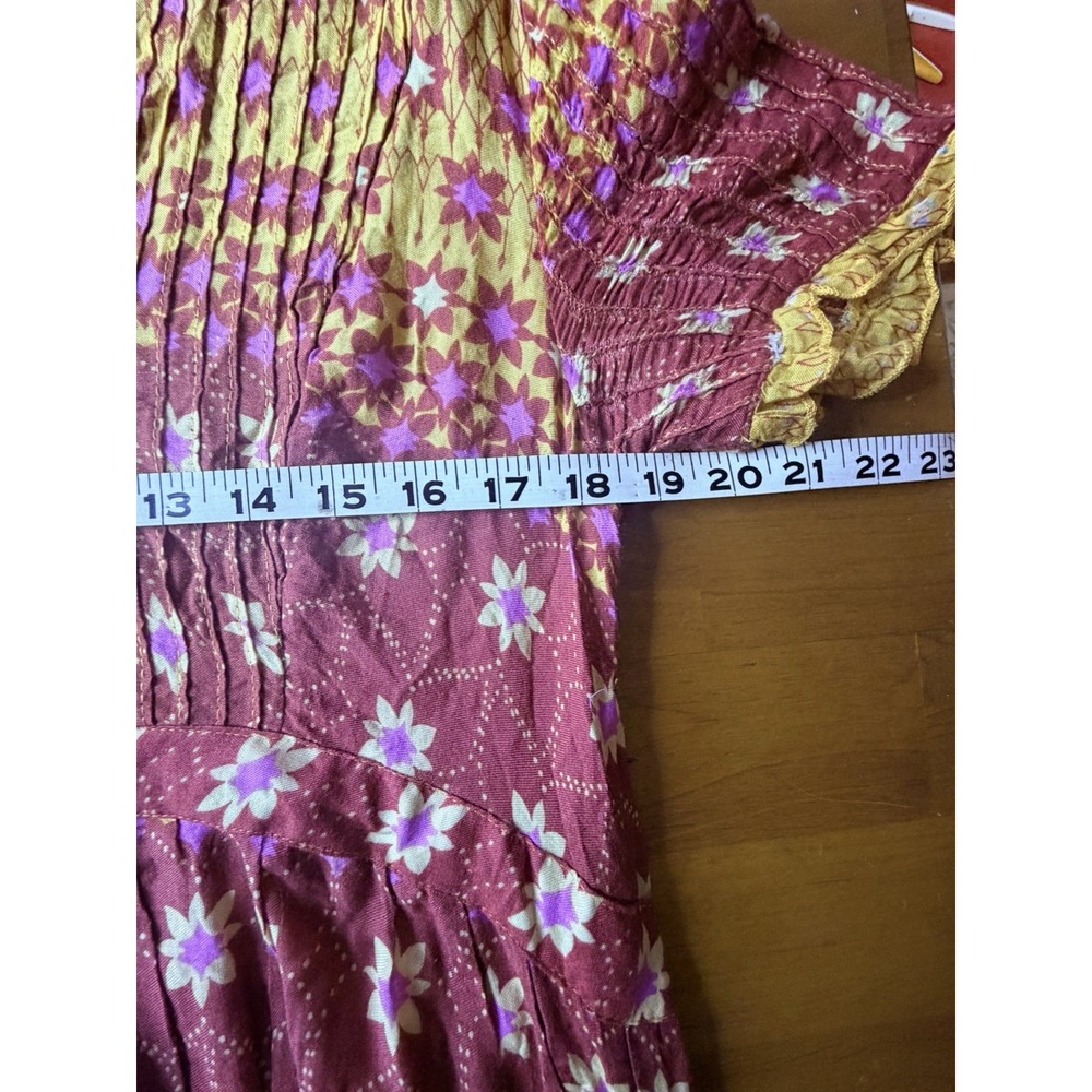 Free People Rare Feelings Midi Dress Warm Floral Tiered Boho Tassel Women Size M - Picture 7 of 8